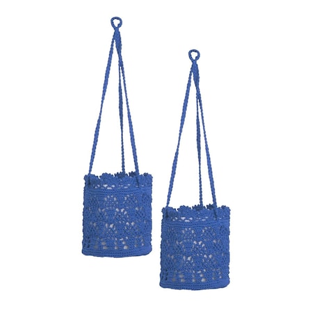 Heritage Lace 8 x 8 x 8 in. Mod Crochet Hanging Baskets, Cobalt Blue - Set of 2 MC-1080CB-S